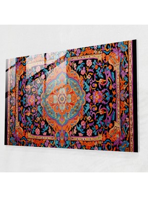 Popcas Modern Sanat Çiçek Desenleri Temalı Temperli Cam Tablo - Türk Halısı Motifleri, Canlı Renkler