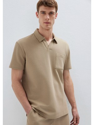 Mavi Cepli Bej Polo Tişört 0613318-80697
