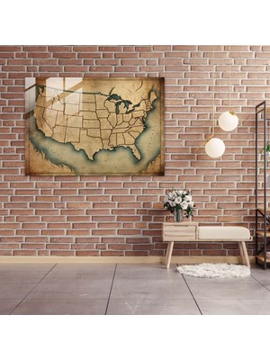 Popcas Vintage Amerika Birleşik Devletleri Temalı Cam Tablo