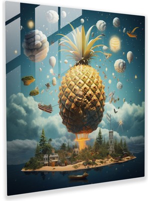 Popcas Ananas Temalı Modern Sanat Cam Tablo
