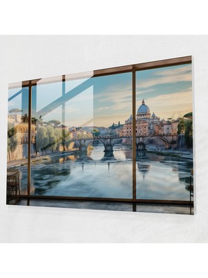 Popcas Roma Temalı Temperli Cam Tablo - Tiber Nehri Görseli