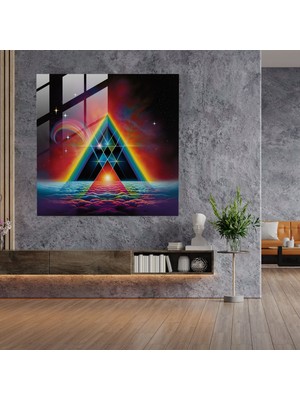Popcas Psikedelik Pink Floyd Temalı Cam Tablo - Karanlık Tarafı Prizması