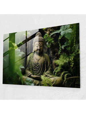 Popcas Meditasyon Yapan Buddha Temalı Dekoratif Cam Tablo ile Zen Bahçesi Atmosferi Oluşturun