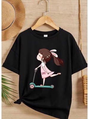 Nigrum Pardus Nıgrum Pardus Yeni Sezon Pembe Elbiseli Kız Baskılı %100 Pamuk Oversize Kız Çocuk T-Shirt