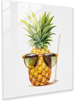 Popcas Yaz Temalı Parlak Ananas Cam Tablo