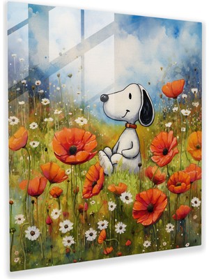 Popcas Sulu Boya Snoopy Temalı Cam Duvar Tablosu