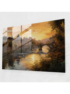 Popcas Günbatımı Manzarası Tiber Nehri Temalı Cam Tablosu