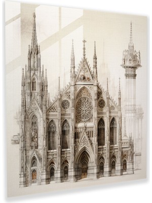 Popcas Katedral Desenli Rönesans Temalı Dekoratif Cam Tablo ile Modern Sanatın Estetiği