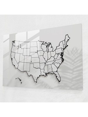 Popcas Minimalist Görünüm ile Modern Tasarımlı Amerika Birleşik Devletleri Haritası Cam Tablo