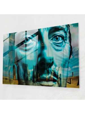 Popcas Dali Tarzında Surrealist Yüz Temalı Cam Tablosu