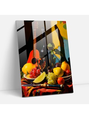 Popcas Gitar Motifli Modern Sanat Temperli Cam Tablo