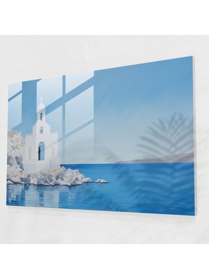Popcas Santorini Manzarası Temalı Temperli Cam Tablo