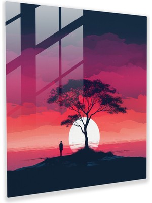 Popcas Günbatımı Temalı Minimalist Temperli Cam Tablo