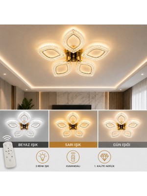 Marsel Lighting Papatya 5li Avize Kumandalı 3 Renk LED Isıklı Salon Oturma Odası Avize