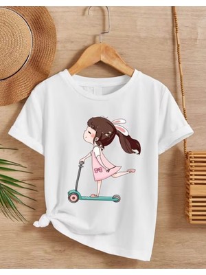 Nigrum Pardus Nıgrum Pardus Yeni Sezon Pembe Elbiseli Kız Baskılı %100 Pamuk Oversize Kız Çocuk T-Shirt