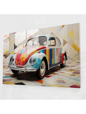 Popcas Vintage Araç Görselliği ile Modern Volkswagen Beetle Cam Tablo