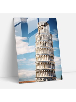 Popcas Pisa Eğik Kulesi Temalı Temperli Cam Tablo - Detaylı Modern Sanat Görseli