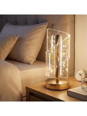 Ozcmax Çapraz Kavisli Kristal Altın Toz Model LED Masa Lambası – Gold Gövdeli, Dokunmatik, 3 Kademe Işık Ayarllı Şarjlı Dekoratif Lamba