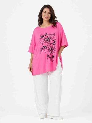 Pembe Penye Büyük Beden T-Shirt