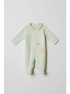 Hafy Baby Çiçek Yakalı, Patikli, Arı Nakışlı Kız Bebek Tulumu