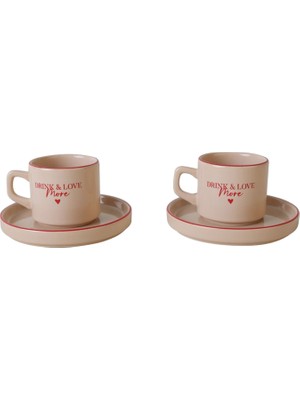 Keramika Kalp Motto Çay Fincan Set 4 Parça 4 Adet