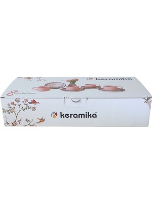 Keramika Kuş Dekorlu Stackable Çay Takımı 8 Parça