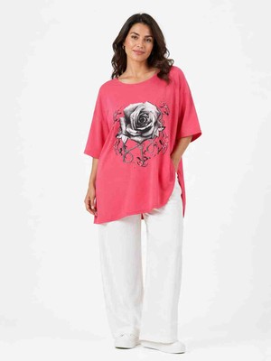 Nar Çicegi Rengi Büyük Beden Oversize T-Shirt