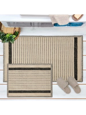 Matmel Soft Linya 2'li Banyo Paspası - Ekru - 60X100 cm + 50X60 cm