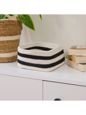 Simple Living Living Elegant Curves Dekoratif Sepet - Siyah / Beyaz - 20X20X10 cm