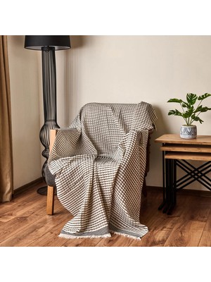Matmel Soft Waffle Koltuk Şalı - Ekru / Siyah - 120X170 cm