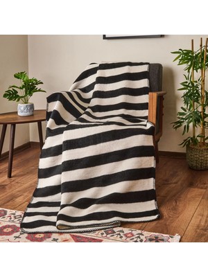 Matmel Soft Çizgili Pamuklu Tv Battaniyesi - Siyah / Beyaz - 130X170 cm