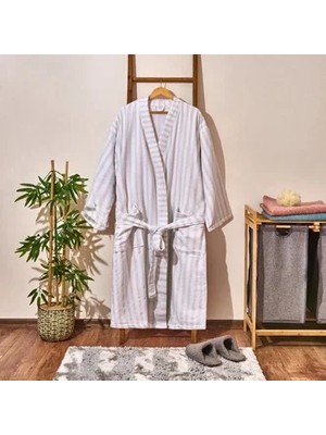 Matmel Soft Kimono Çizgili Erkek Bornoz - Beyaz / Mavi - L / Xl