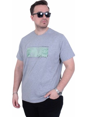 Moc Grande Mocgrande Erkek Büyük Beden Sıfır Yaka Tişört Natural 26134 Grı Melanj