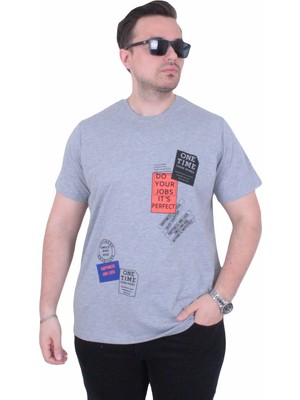 Moc Grande Mocgrande Erkek Büyük Beden Sıfır Yaka Tişört One Time 26156 Grı Melanj