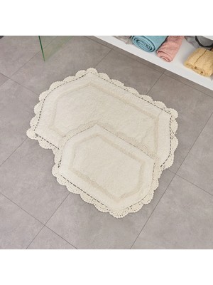 Matmel Soft Lace 2'li Banyo Paspası - Ekru - 40X60 cm + 60X90 cm