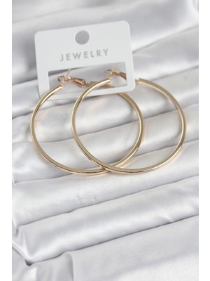 Nemere Gold Renk Pirinç Köşeli Kenar Halka 54 mm Kadın Küpe - TJ-BKP11767