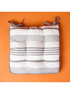 Matmel Soft Elegant Curves Kalın Çizgili Sandalye Minderi - Ekru / Siyah - 43X43 cm