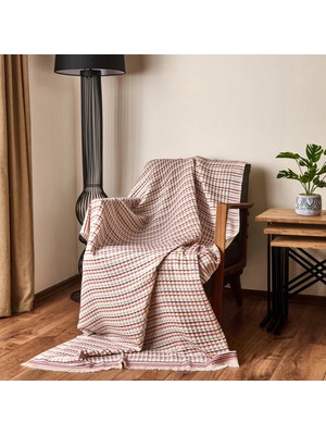 Matmel Soft Waffle Koltuk Şalı - Ekru / Kiremit - 120X170 cm