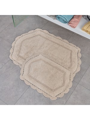 Matmel Soft Lace 2'li Banyo Paspası - Bej - 40X60 cm + 60X90 cm
