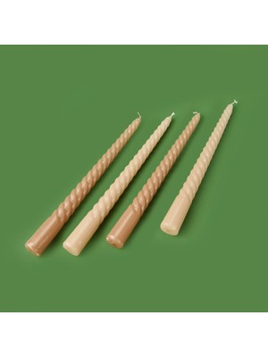 Matmel 4'lü Burgulu Parlak Şamdan Mumu - Kahverengi / Bej - 25 cm