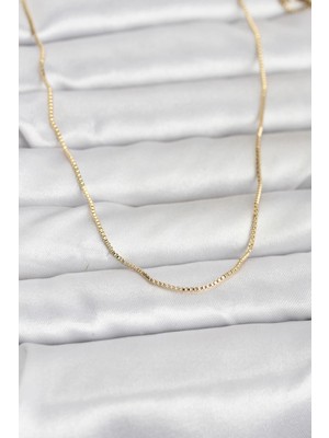 Nemere cm 14K Gold Renk Ince Kare Zincirli Model 60 cm Kadın Kolye - TJ-BKO10956