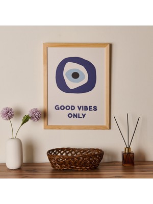 Matmel Deco Good Vibes Only Duvar Panosu - Mavi / Beyaz - 30X40 cm