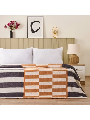 Matmel Soft Lemi Pamuklu Çift Kişilik Battaniye - Hardal / Antrasit - 200X220 cm