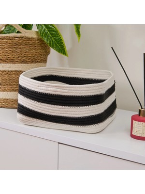 Simple Living Living Elegant Curves Büyük Dekoratif Sepet - Siyah / Beyaz - 25X25X12 cm