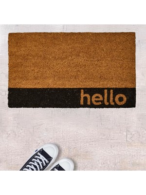 Matmel Home Bordürlü Hello Kapı Önü Paspası - Bej - 35X60 cm
