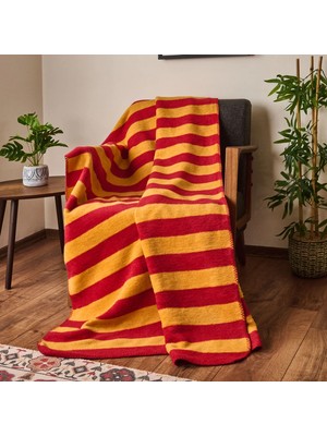 Matmel Soft Çizgili Pamuklu Tv Battaniyesi - Sarı / Kırmızı - 130X170 cm