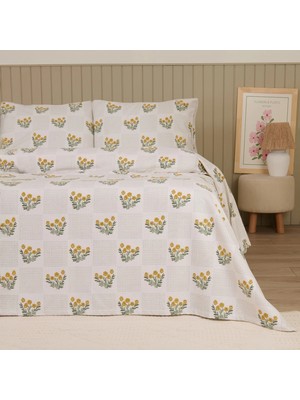 Matmel Soft Folky Çift Kişilik Pike Takımı - Beyaz / Sarı
