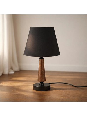 Matmel Lighting Metal Ayaklı Ahşap Abajur - Siyah