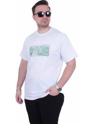 Moc Grande Mocgrande Erkek Büyük Beden Sıfır Yaka Tişört Natural 26134 Beyaz
