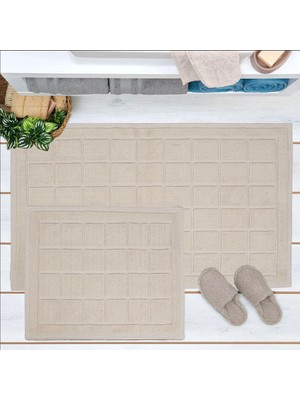 Matmel Soft Kare 2'li Banyo Paspası - Ekru - 60X100 cm + 50X60 cm